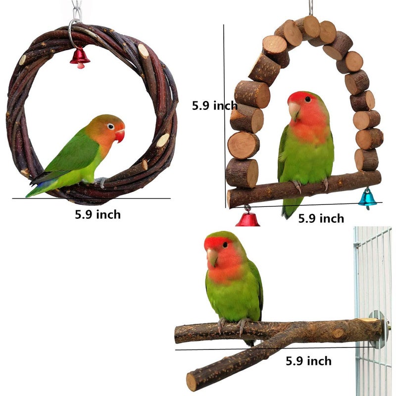 alfyng 6 Pack Parrots Bird Chewing Swing Toys, Parrot Hanging Bell Perches, Birds Hammock Wooden Cage Stands for Small Parakeets, Cockatiels, Conures, Love Birds, Finches and Other Small Animals - Image 3